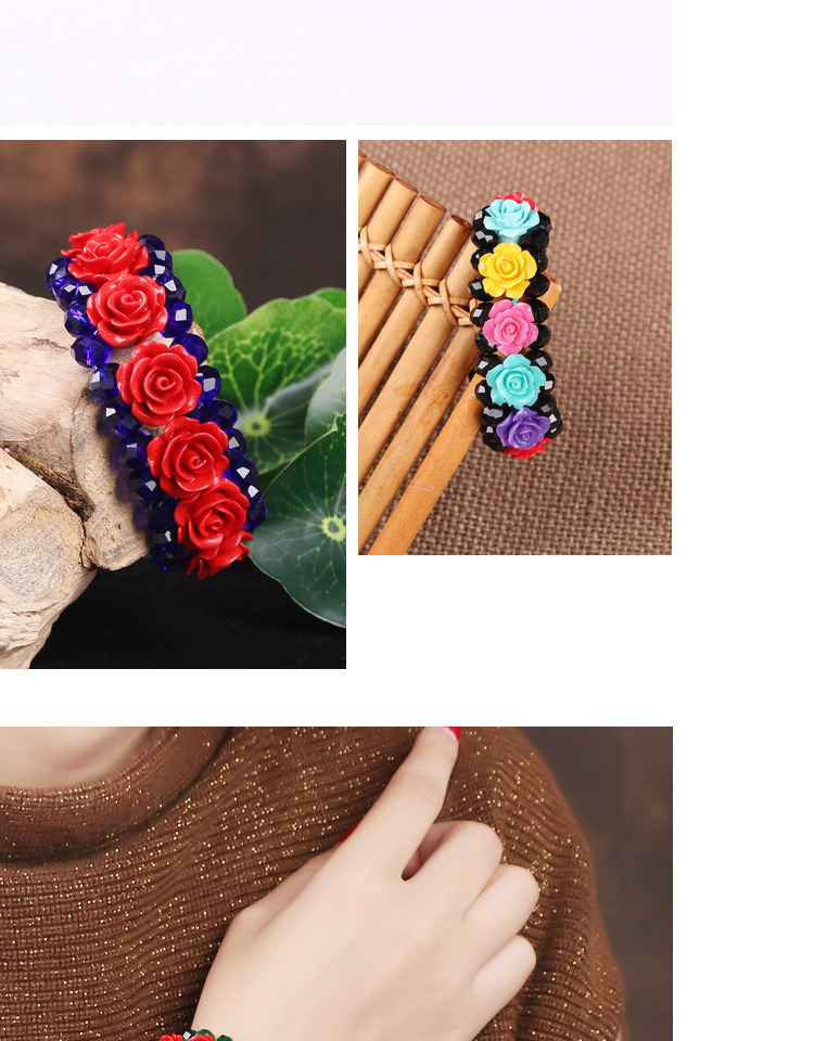 Xin Yi Zhu Yuge đỏ cinnabar hoa trang trí vòng tay phong cách Trung Quốc bạn gái hạt pha lê đen phụ kiện vòng tay phụ nữ vòng tay đá thạch anh