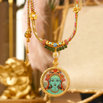 Chuyan Yanxintang (Blooming Flowers·Green Tara) hand-drawn card hand-knitted cotton rope necklace