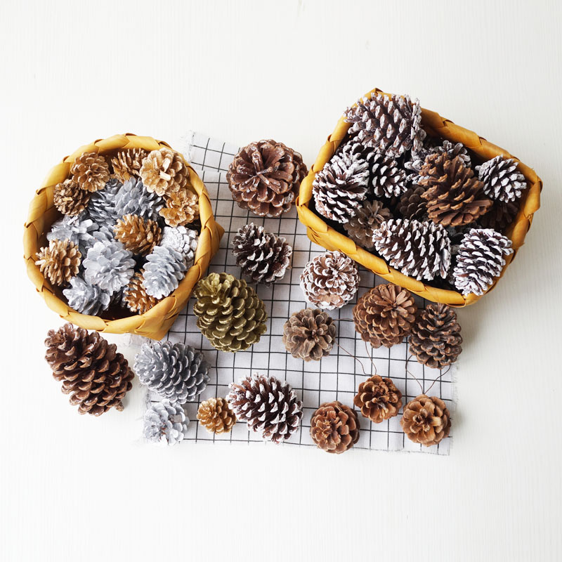 Lmdec Christmas decorations snowflake pine cones Gold and silver pine cones color dried flowers and fruits Window decoration decorations