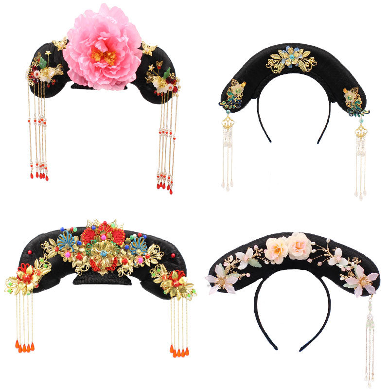 Qing Palace Flag Head Adult Children Queen Concubine Ancient Style Headwear Yanxi Palace Palace Performance Retro Wig Jewelry
