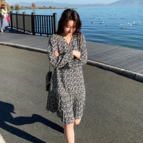 Small fresh French V-neck long-sleeved chiffon floral dress female summer small 2022 new spring and autumn