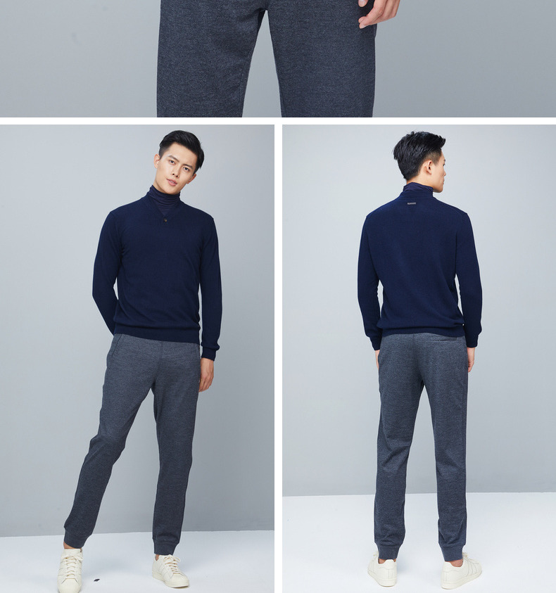 Ordos 18 mùa thu và mùa đông mới áo len cashmere cổ chữ V quần jean nam ống rộng