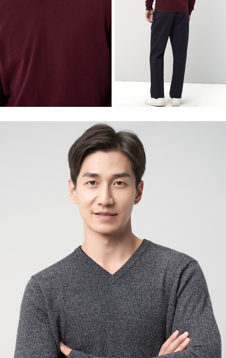 Erdos 1980 mùa thu và mùa đông áo len cashmere cổ chữ V áo len nam