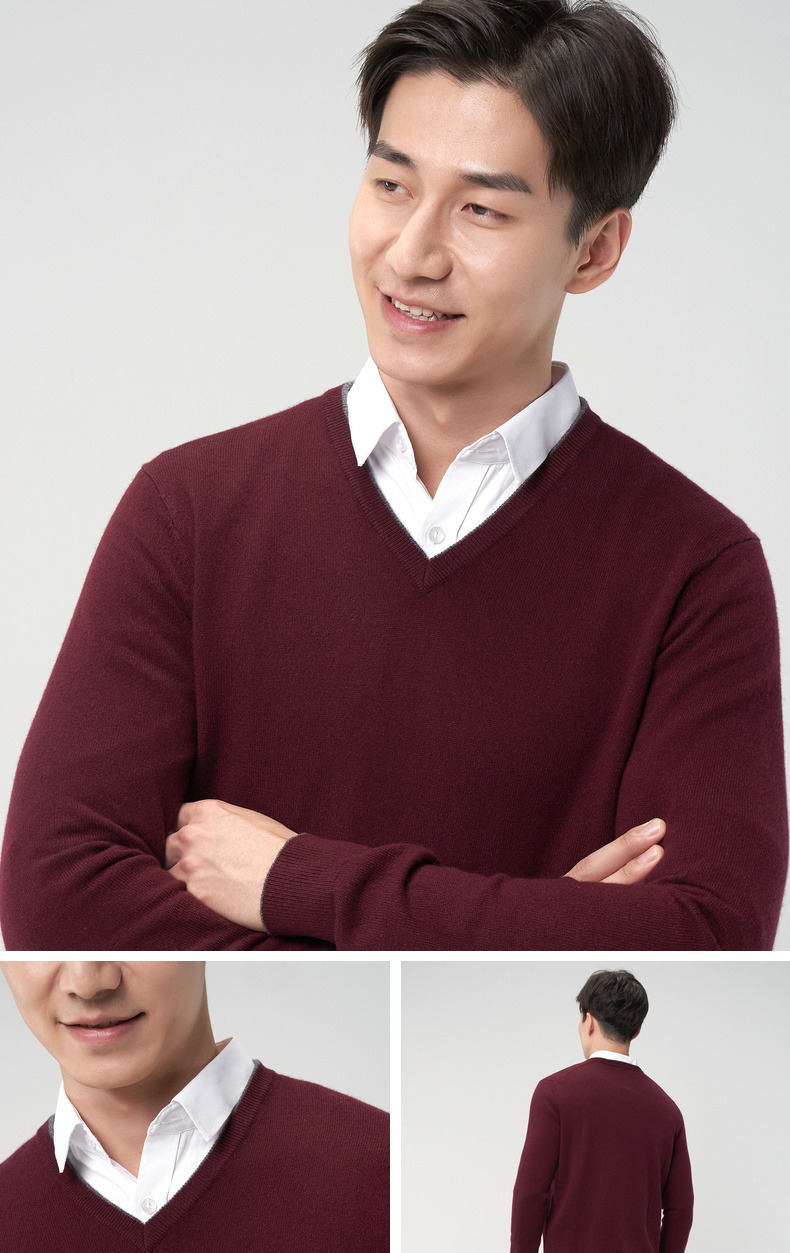 Erdos 1980 mùa thu và mùa đông áo len cashmere cổ chữ V áo len nam