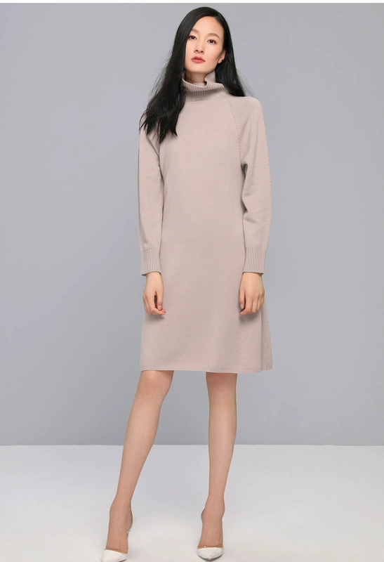 Ordos 1980 18 mùa thu và mùa đông mới cổ áo cao cổ cashmere váy cashmere tinh khiết