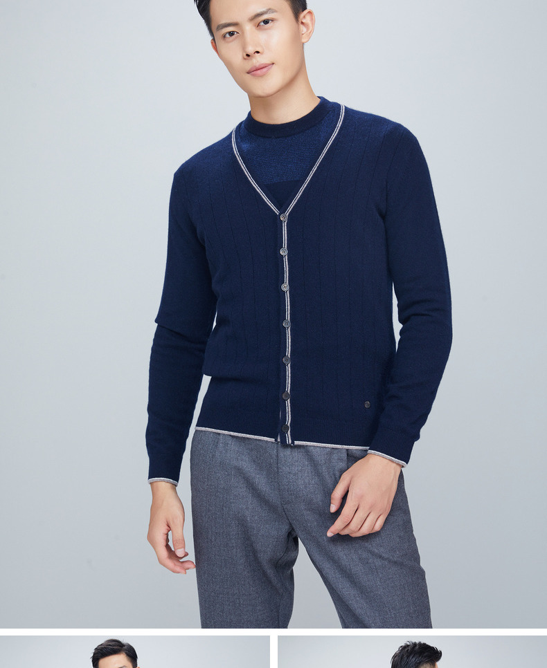 Ordos 18 mùa thu và mùa đông áo len cashmere cổ chữ V nam mới áo khoác thể thao nam