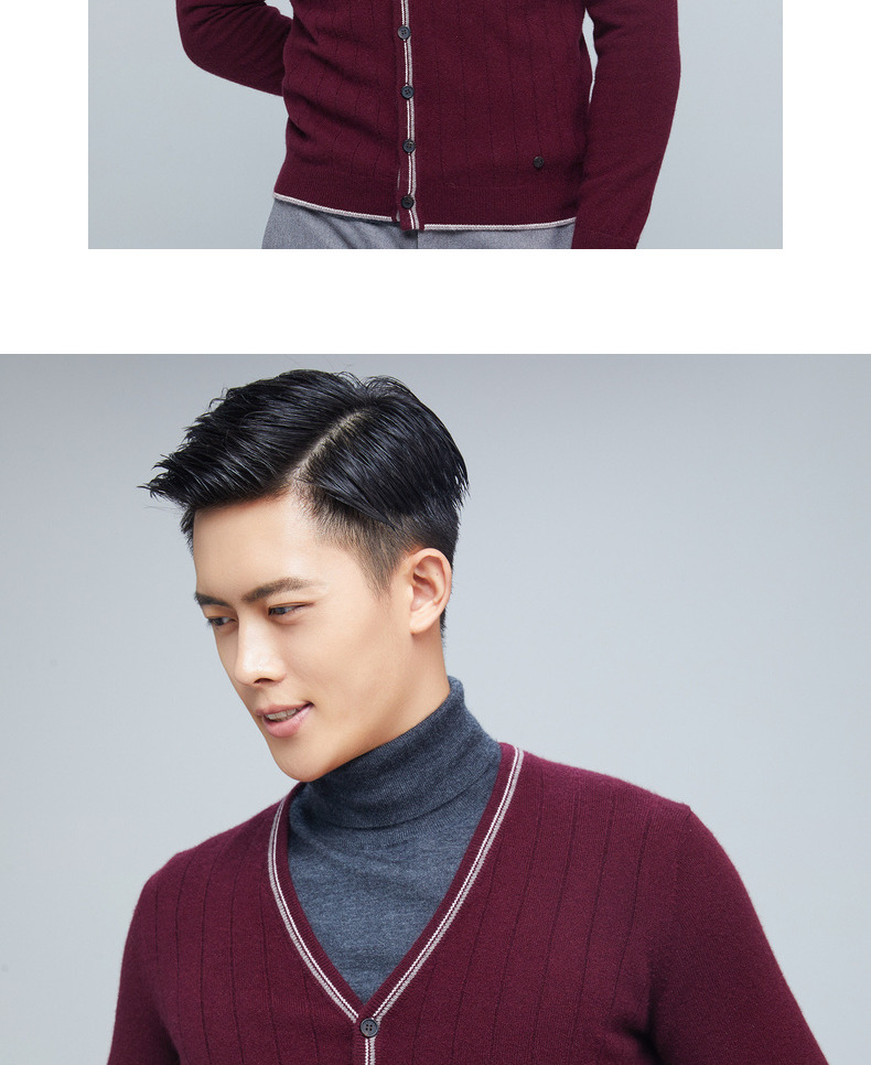 Ordos 18 mùa thu và mùa đông áo len cashmere cổ chữ V nam mới áo khoác thể thao nam