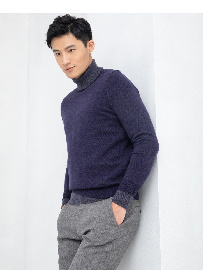 Ordos cổ tròn giản dị dày áo len cashmere của nam giới - Áo len Cashmere áo da nam cao cấp