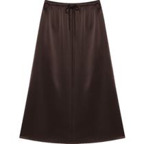 (Acetate Satin) ERDOS Simple Commuting Skirt 24th Summer New Arrival Glossy Drawstring A-Line Midi Skirt