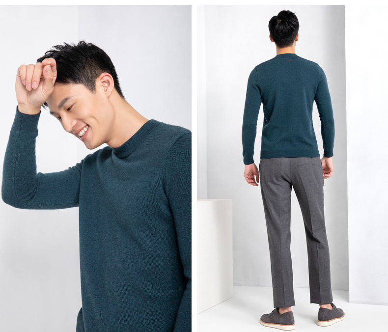 Ordos cổ tròn giản dị dày áo len cashmere của nam giới - Áo len Cashmere áo da nam cao cấp