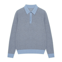 ERDOS cotton-wool blended lapel long-sleeved mens pullover 2024 spring new contrast color POLO sweater