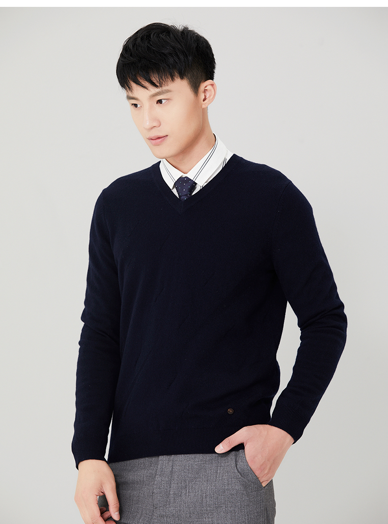 Ordos mùa thu và mùa đông thời trang đơn giản tinh khiết cashmere V-Cổ fancy nam áo len cashmere Q176W1025