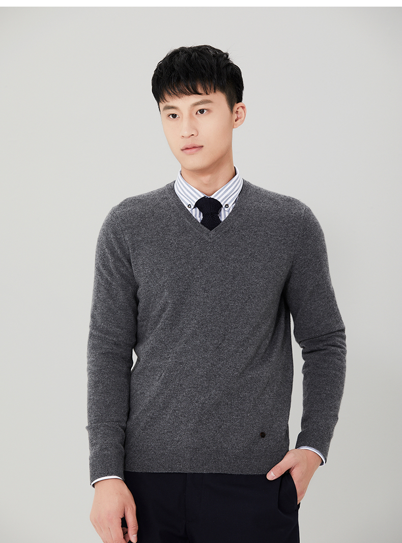 Ordos mùa thu và mùa đông thời trang đơn giản tinh khiết cashmere V-Cổ fancy nam áo len cashmere Q176W1025