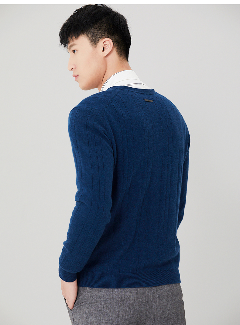 Ordos mùa thu và mùa đông thời trang giản dị đơn giản V-Cổ bơm tinh khiết cashmere nam đan áo len Q176W1022