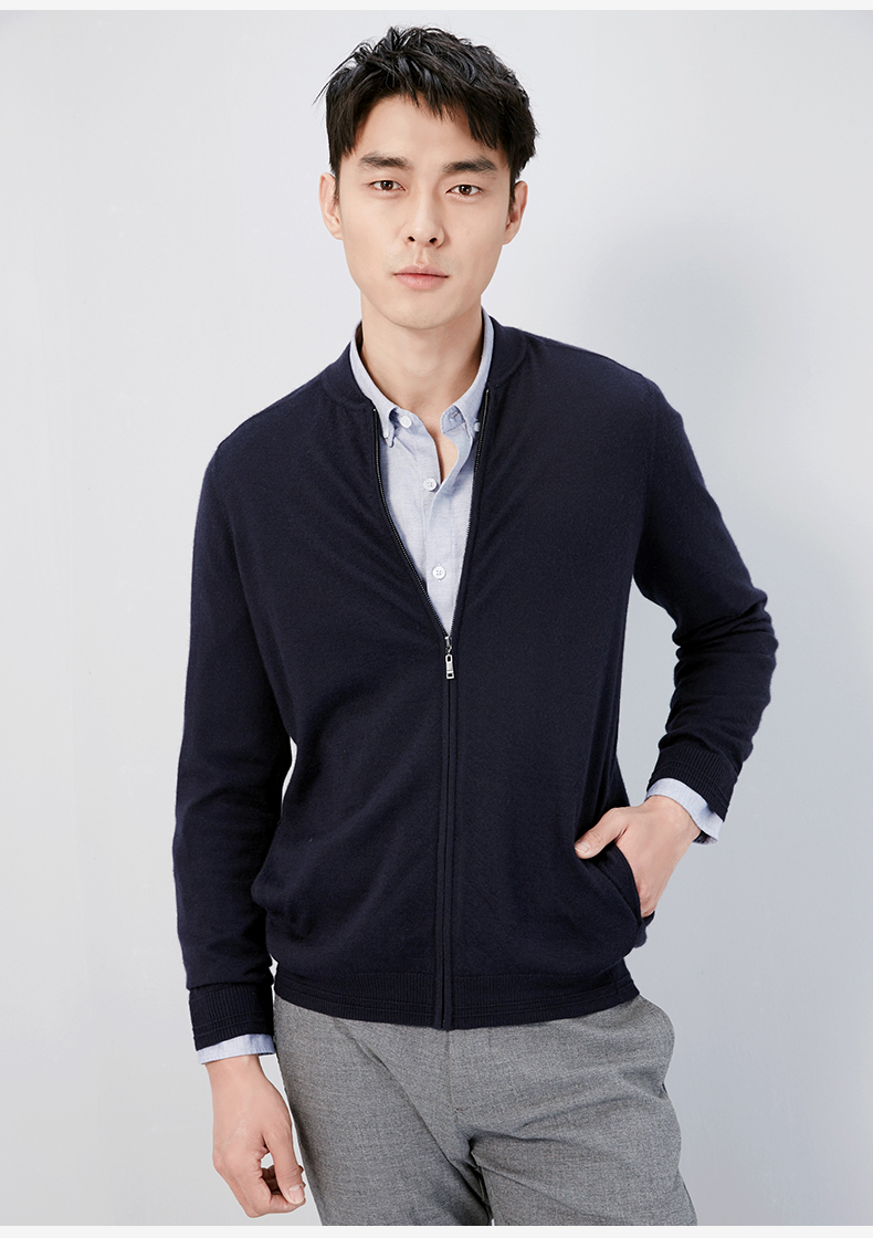 ERDOS mùa xuân và mùa hè tốt spinning đứng cổ áo màu rắn cashmere nam đan áo khoác cardigan áo bóng chày E175A1005 quần áo thể thao