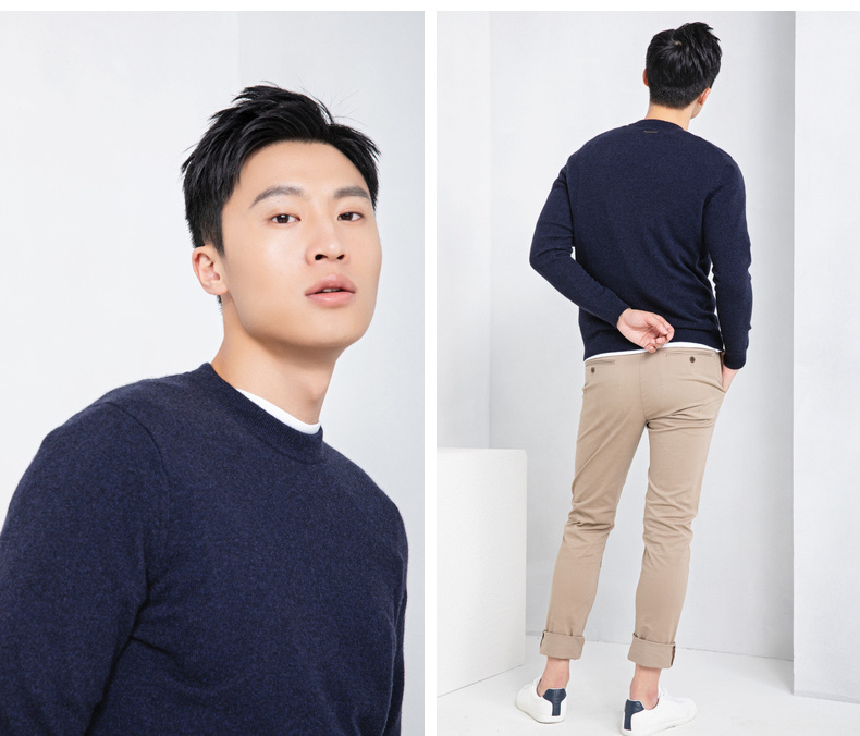 Erdos 18 mùa thu và mùa đông mới áo len cashmere cổ tròn cơ bản cho nam áo khoác thể thao nam