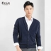 Ordos 18 mùa thu và mùa đông mới V-cổ rắn màu đơn giản đan len cashmere áo hoodie nam Cardigan
