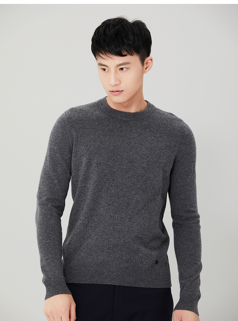 Ordos mùa thu và mùa đông thời trang đơn giản vòng cổ màu rắn quay hoa nam cashmere áo len Q176W1024