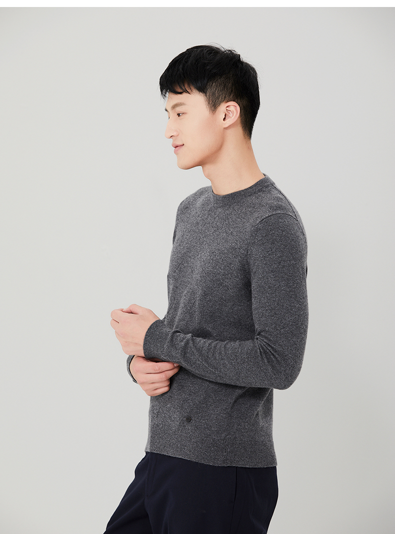 Ordos mùa thu và mùa đông thời trang đơn giản vòng cổ màu rắn quay hoa nam cashmere áo len Q176W1024