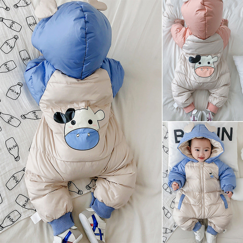 Baby down jacket one-piece winter winter clothes male baby white duck down infant female one-year-old out of the hug