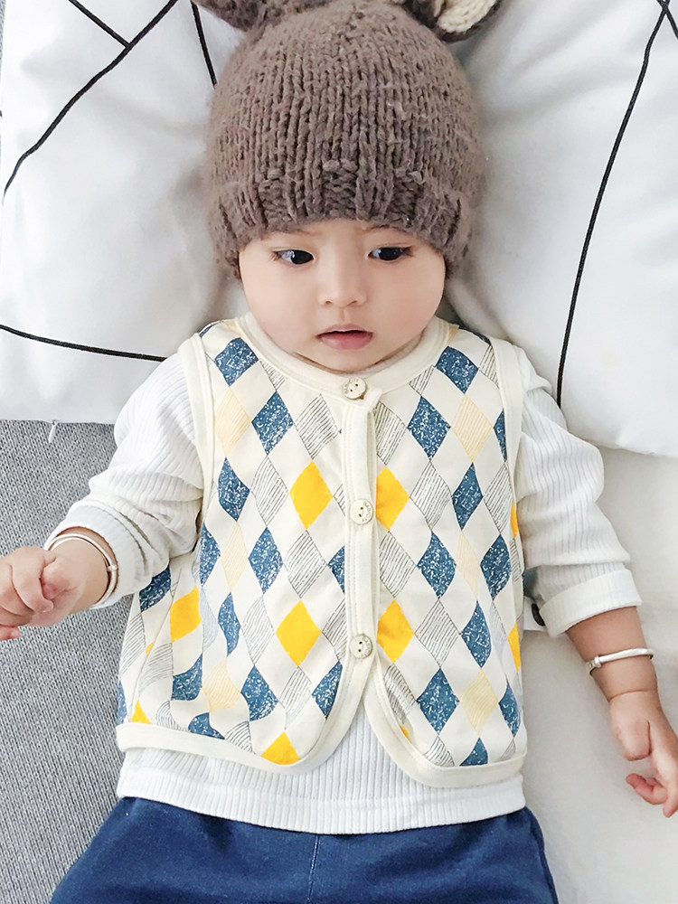 Baby male treasure spring and autumn Male thin outer wear Foreign school autumn pony armor vest Female baby knitted female treasure autumn cardigan