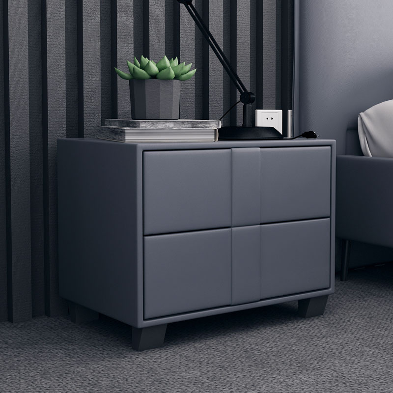 Modern light extravagant bed head cabinet small containing bedroom Nordic modern minimalist drawers solid wood whole fit leather art bedside cabinet