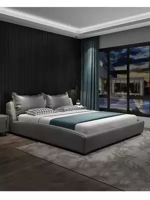 Leather bed real leather bed master bedroom simple modern light luxury ins Net red bed Nordic double bed 1 8 bedroom atmospheric wedding bed