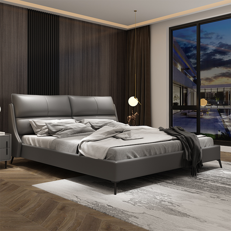 Industrial Wind Light Luxury Real Leather Bed 1 8 m Wedding Bed Master Bedroom Upscale Double Bed Nordic Modern Minimalist Tatami