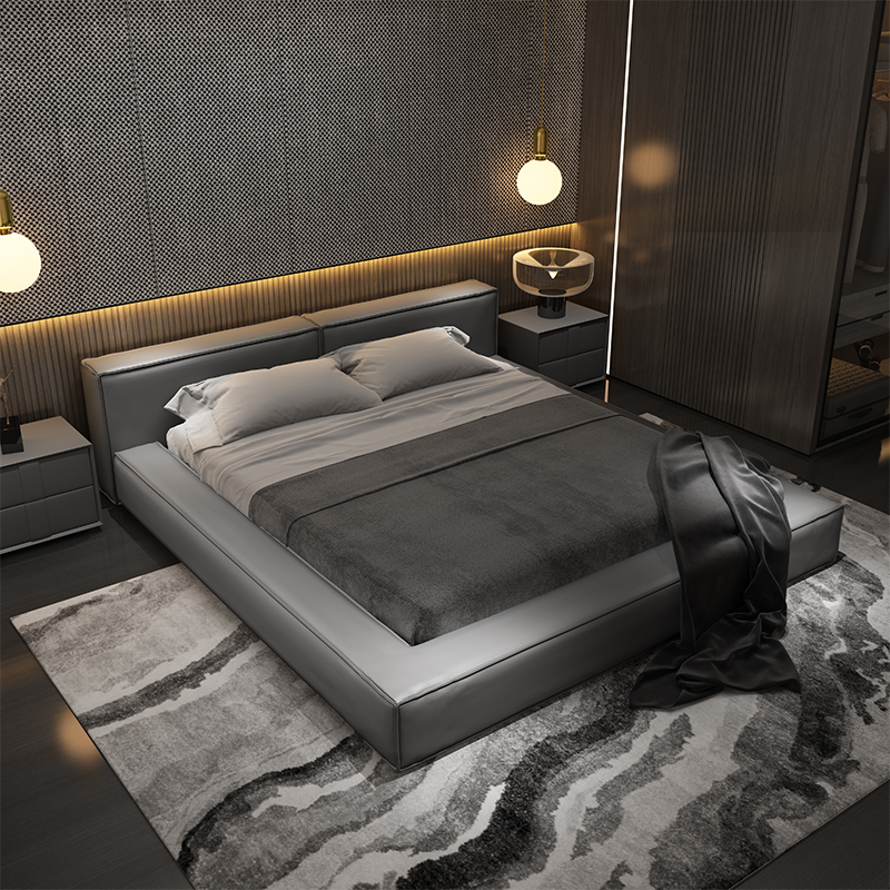 Nordic Genuine Leather Bed Modern Minima Double Man Bed Light Lavish Internet Red Bed Atmosphere Master Bedroom Tatami Floor Wedding Bed