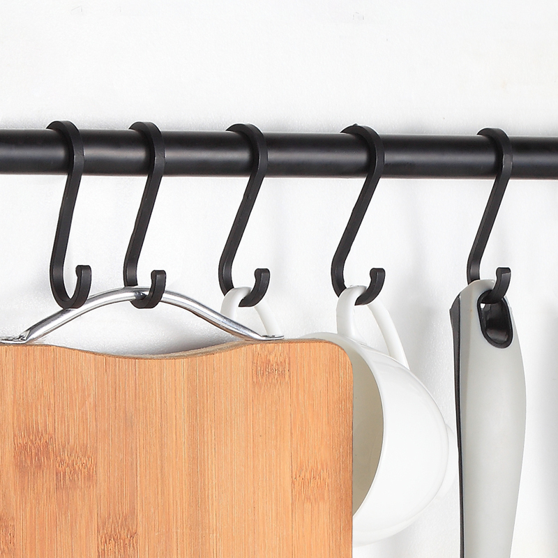 Space Aluminum Solid S-Shaped Hook Clothes Hanger Kitchen Accessory Hook Black Hanging Rod Hook Single Hook Multi-Functional Hanger S Hook