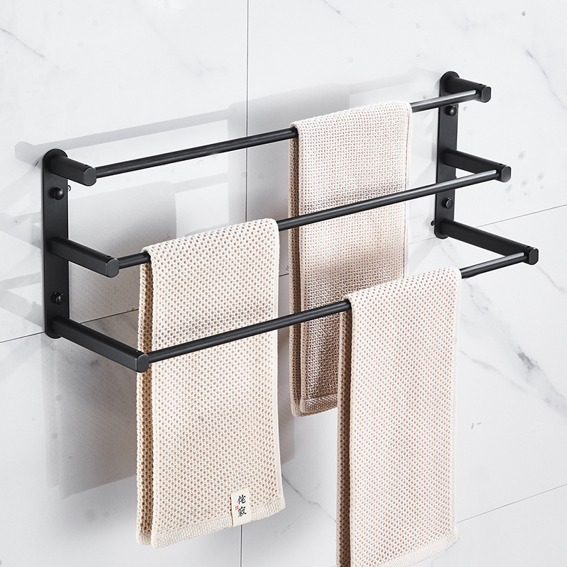 Space Aluminum Bathroom Towel Rack Powder Room Towel Bar Double Rod Nordic Wall Mounted Bathroom Towel Rack Free Punching