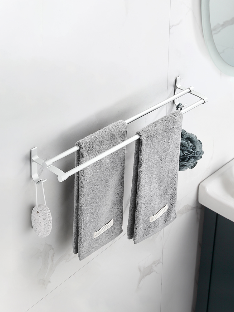 Space aluminum bathroom towel rack Powder room bath towel rack Towel bar pendant hanging shelf bathroom double rod free hole