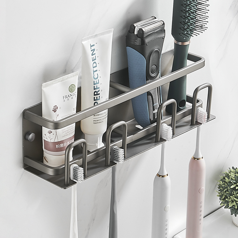 Gun Gray Powder Room Electric Toothbrush Holder Bathroom Mouthwash Cup Toothpaste Rack