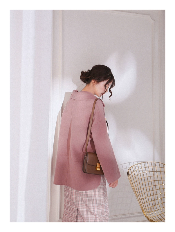 COTRE Thiết kế độc lập Dead Leaf Rose Color Wool Double Sided Loose Coat Coat áo khoác len mỏng