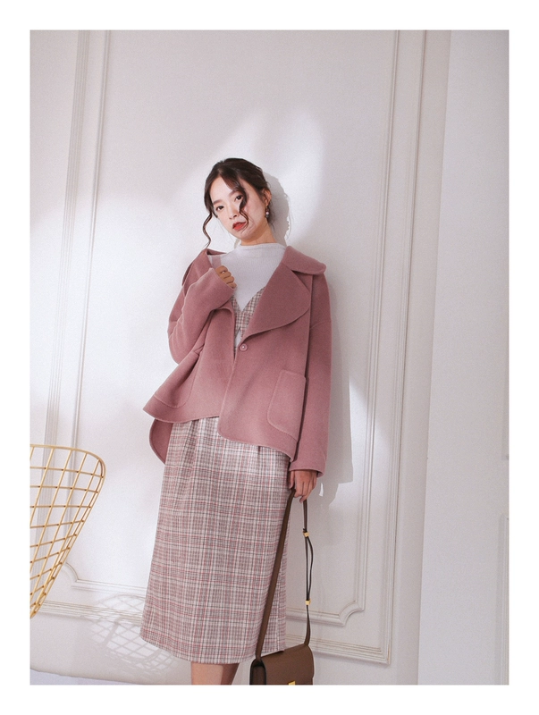 COTRE Thiết kế độc lập Dead Leaf Rose Color Wool Double Sided Loose Coat Coat áo khoác len mỏng