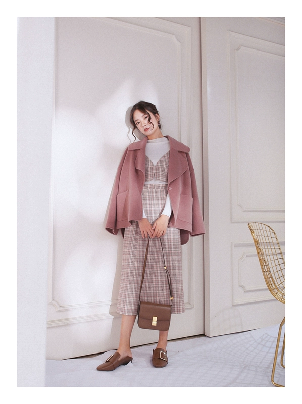 COTRE Thiết kế độc lập Dead Leaf Rose Color Wool Double Sided Loose Coat Coat áo khoác len mỏng