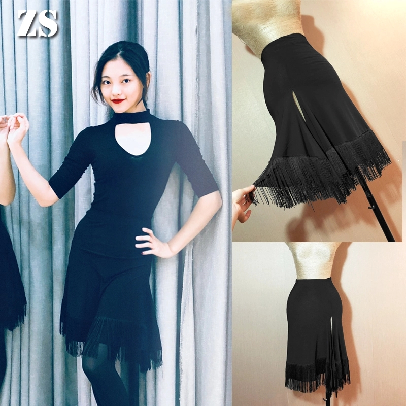 New Latin dance suit side or front open fork appear legs long flow Su half body practice skirt workout L143