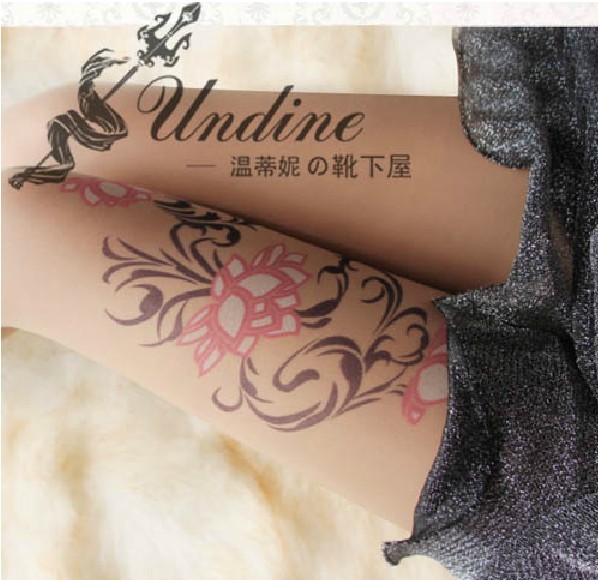 Vintage Harajuku thigh rose print stockings cover scar personality fake tattoo tattoo thin summer pantyhose