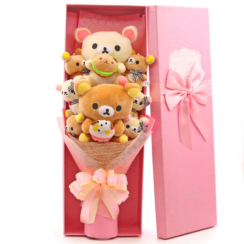 Doll bouquet bear gift box flower cartoon doll bouquet creative birthday gift for wife, classmate and girlfriend
