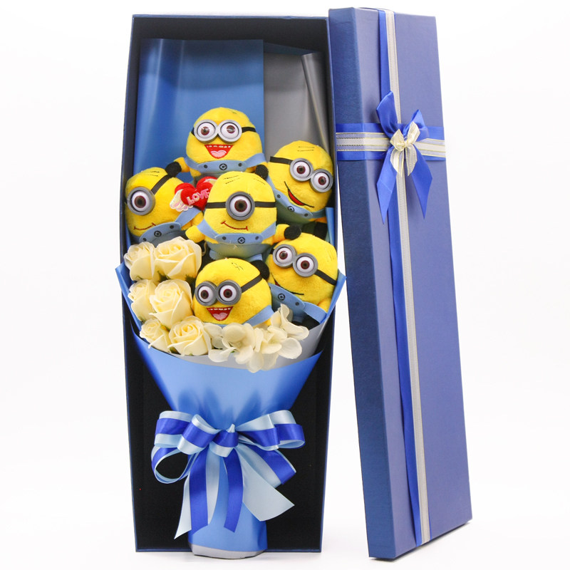 Cartoon bouquet gift box small yellow plush doll cartoon doll soap rose creative birthday gift