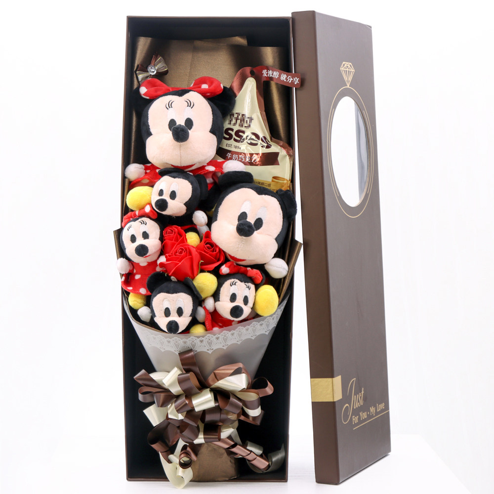 Graduation season couple Mickey and Minnie doll flower Mickey Mouse rose adult birthday gift classmate girlfriend wife