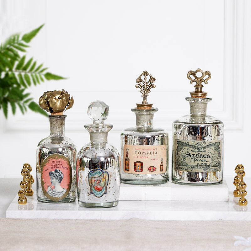 Indian import European-style nostalgic handmade silver glass brass cover retro perfume bottle glass bottle creative pendulum