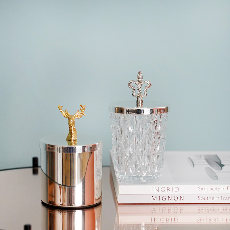 Fei Ling home light luxury fashion metal glass storage tank cotton visa can ins creative personality makeup cotton swab