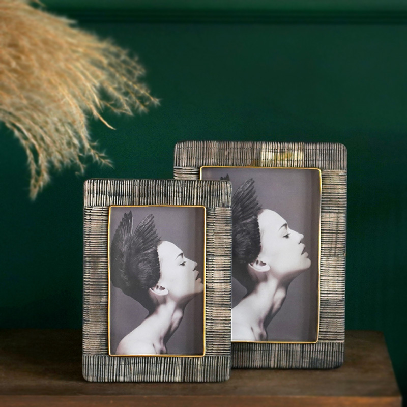 Feiling Home Furnishings Indian Imported Vintage Handmade Cow Bone Brass Photo Frame 6inch 7inch Crafts Art Picture Frame Display