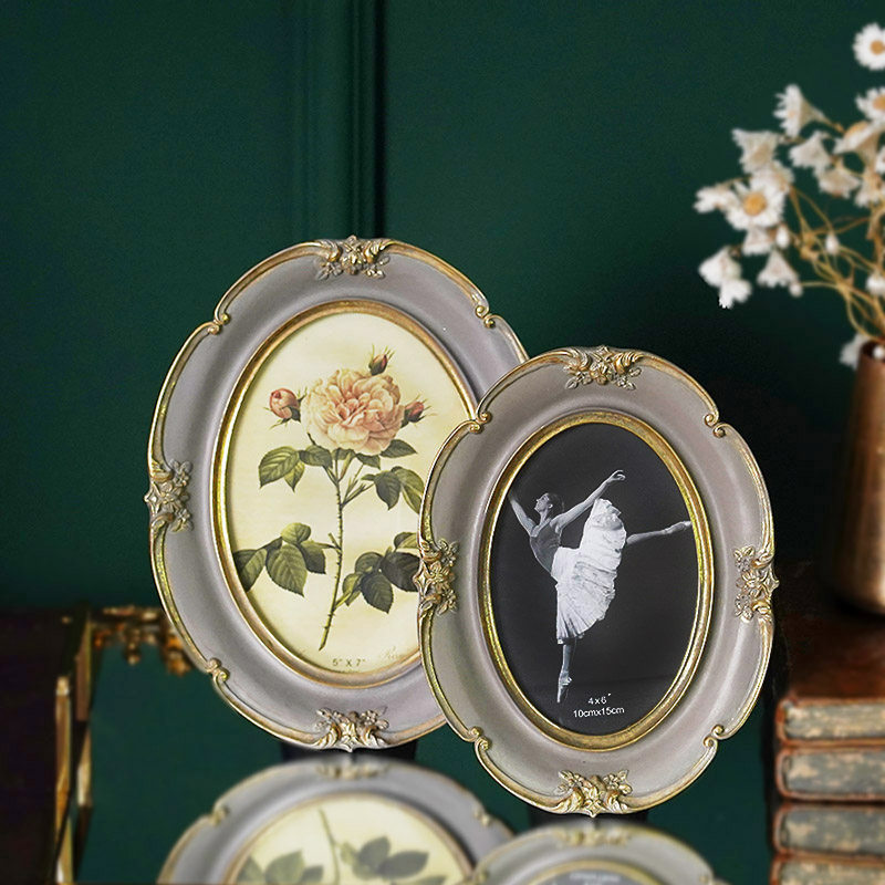 American Eurostyle Classical 6 Inch 7 Inch Grey Purple Oval Art Photo Frame Romantic Retro Picture Frame Creative Swing