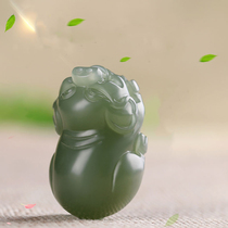 Hetian Jade green white jade jade pig pendant Mens and womens pendant natural light blue jade pendant jade belt certificate