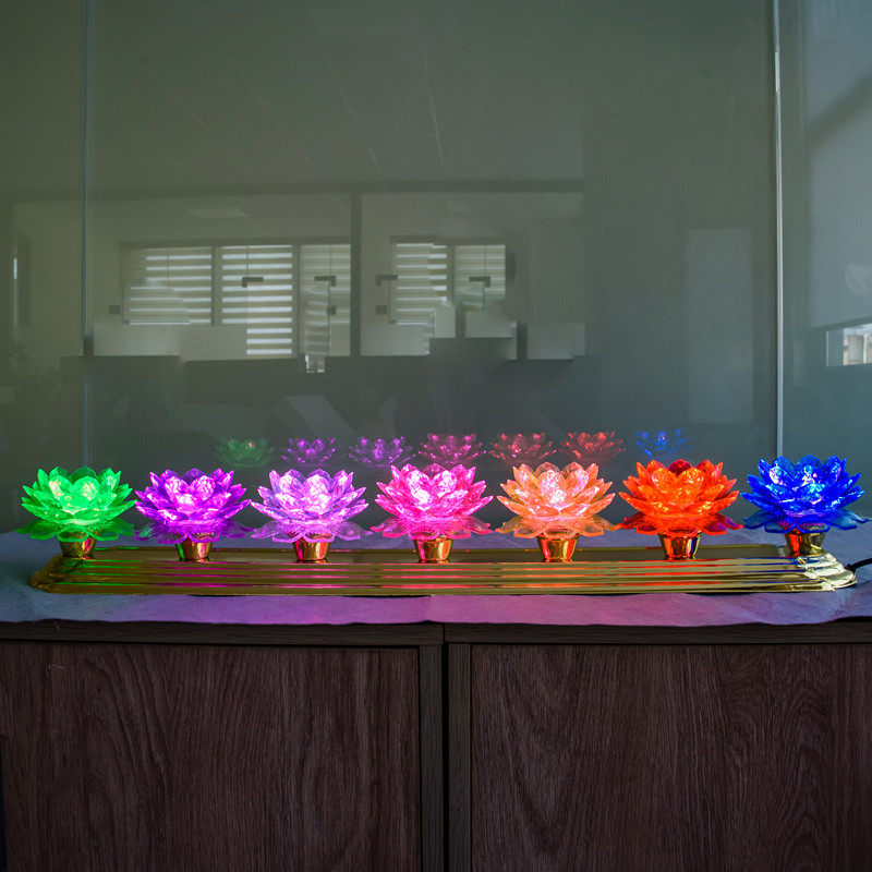 Buddhist tools colorful color-changing lotus lamp with row with base seven star lamp long lamp Buddha hall lamp 7 color set