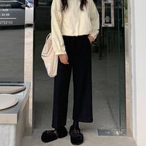 Red Hall woolen casual pants womens autumn high waist loose nine-point straight wide leg pants