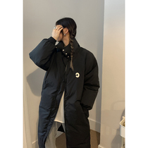 Red Peoples Pavilion cotton clothes quilted women Winter 2022 New design senses small crowd thickened black long cotton padded jacket