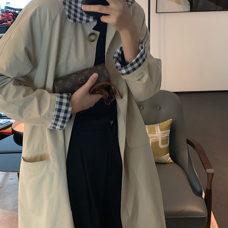 Red Man Gallery Chic Windcoat Jacket Woman 2022 New Korean Wind in Long version Single-row buckle Design Sensation Superior Coat